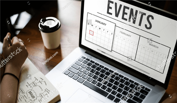 a laptop showing events calendar