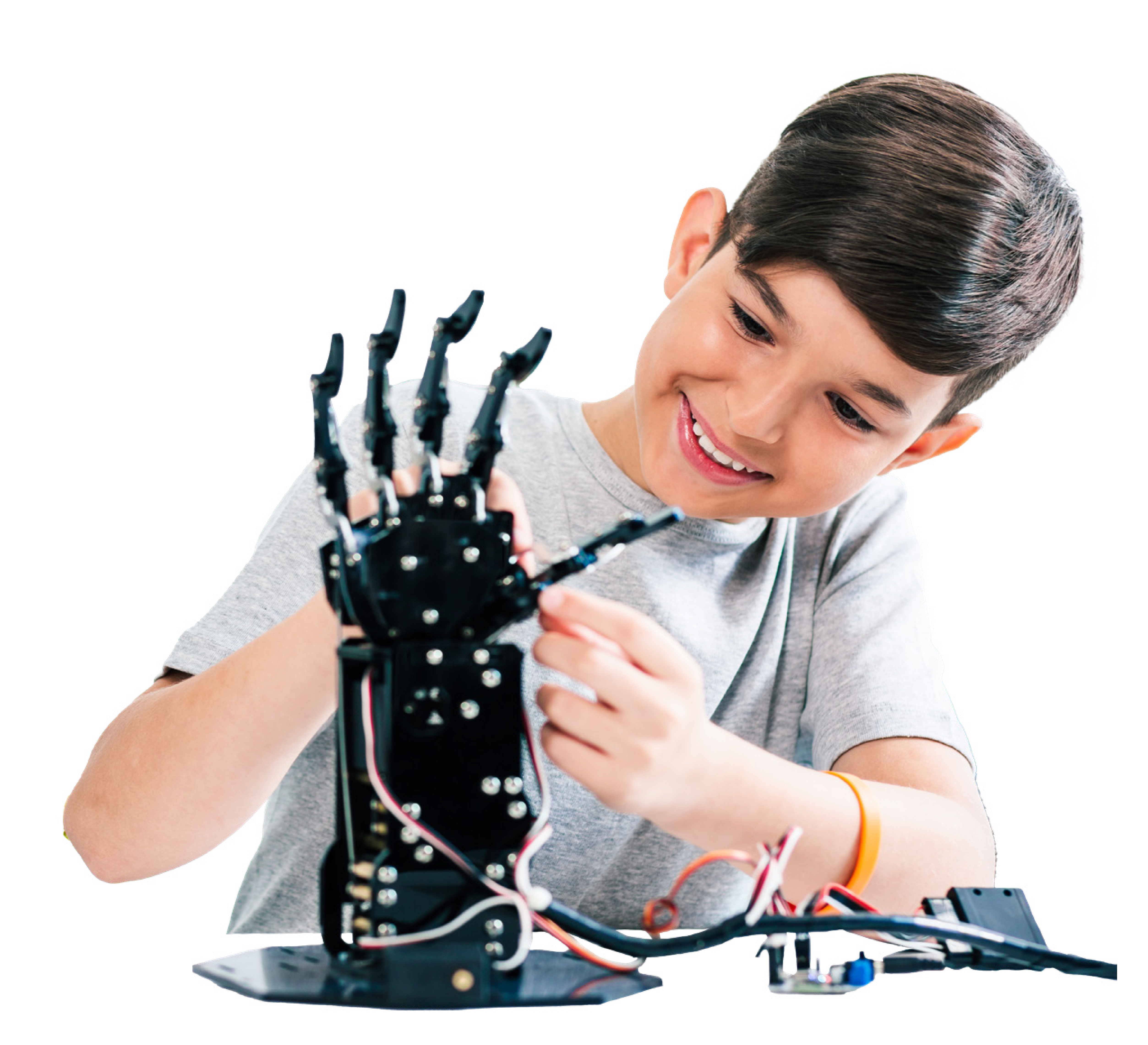 a primary school student playing robot