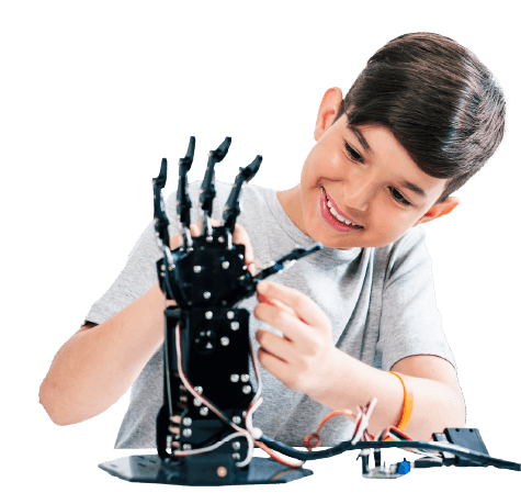 a primary school student playing robot